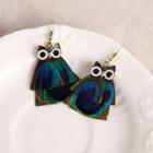 Peacock Feather Owl Dangle Earring As Shown In Figure - One Size
