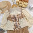 Bell-sleeve Blouse / Lace Panel Midi A-line Overall Dress