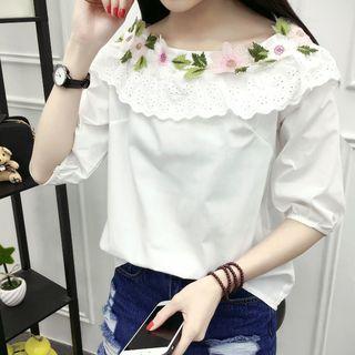 Flower Trim Off-shoulder Blouse