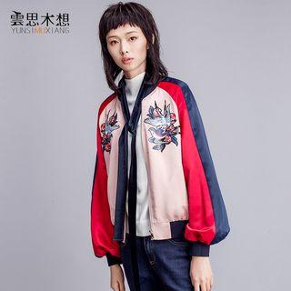 Bird Print Satin Bomber Jacket