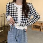 V-neck Plaid Long-sleeve Cardigan