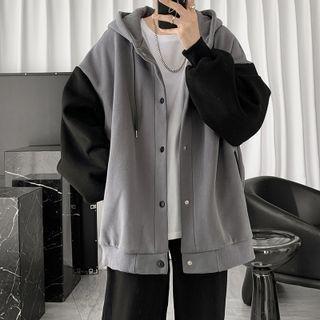 Long-sleeve Color Block Hooded Jacket