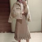 Fleece Button Jacket / Mock-neck Long-sleeve Knit Top / Knitted A-line Skirt