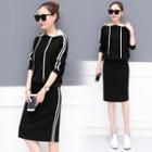 Set: Contrast Trim Hoodie + H-line Skirt