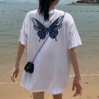 Short-sleeve Butterfly Print Back T-shirt White - One Size