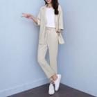 Set: 3/4-sleeve Blazer + Cropped Straight Leg Pants