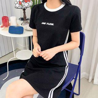 Letter-printed Contrast-trim Mini Dress
