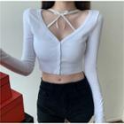 Long-sleeve Bow-accent Mini Crop Top