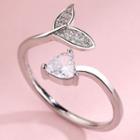 Rhinestone Whale Tail Open Ring 1 Piece - Silver - One Size