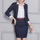 Pinstriped Blazer / Plain Shirt / Dress Pants / Mini Pencil Skirt / Set