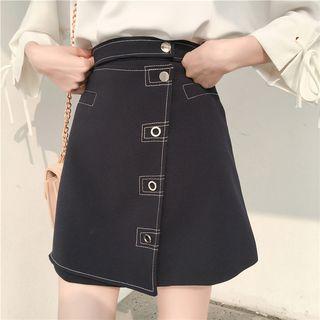 Set: V-neck 3/4-sleeve Top + High Waist A-line Skirt
