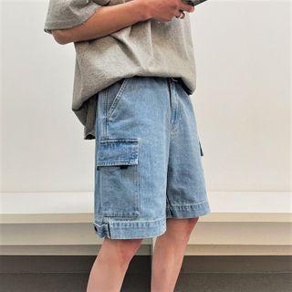 Denim Straight Leg Cargo Shorts