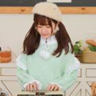 Frill Trim Cable-knit Sweater Light Green - L