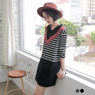 Colorful V-striped Layered Dress