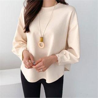 Drop-shoulder Pintuck-cuff Top