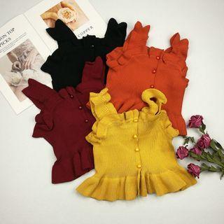 Sleeveless Ruffle Trim Knit Crop Top