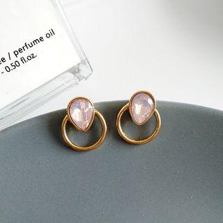 Rhinestone Hoop Drop Earring 1 Pair - Ear Studs - S925 Silver - One Size