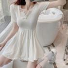 Short-sleeve Lace Trim Mini A-line Dress / Undershorts