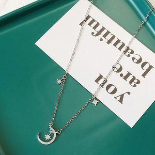 Rhinestone Star Moon Necklace 1 Pc - D404 - Necklace - Silver - One Size