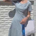 Short-sleeve Open-back Midi A-line Dress Ash Blue - One Size