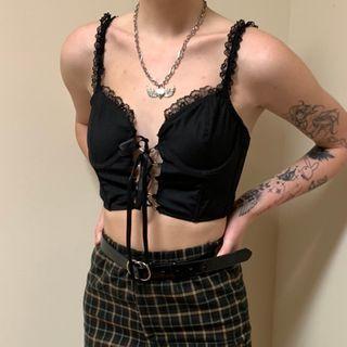 Lace Trim Lace-up Cropped Camisole Top