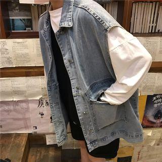 Sleeveless Denim Button Jacket