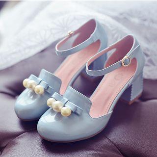 Faux-pearl Block-heel Pumps