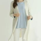 Open-front Perforated Cable-knit Cardigan