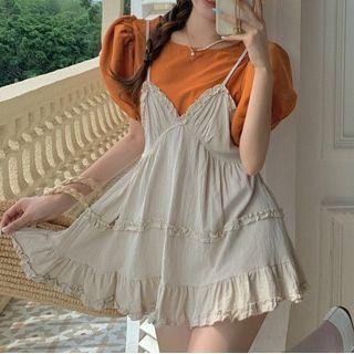 Short-sleeve Blouse / Spaghetti Strap Dress