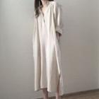 3/4-sleeve Midi Shirtdress White - One Size
