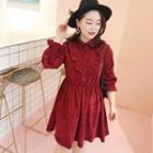 Frill Trim Long-sleeve Corduroy Dress