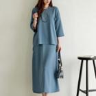 Set: 3/4-sleeve T-shirt + Long Flare Skirt