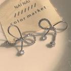 Rhinestone Bow Earring 1 Pair - Silver Needle - Silver - One Size