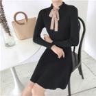 Color-block Bow Slim-fit Knit Dress