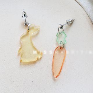 Non-matching Acrylic Rabbit & Carrot Dangle Earring