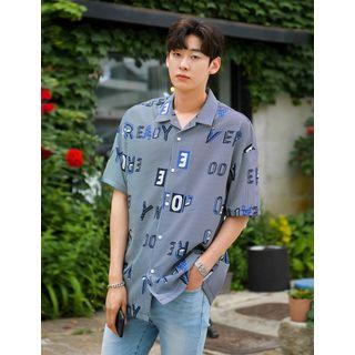 Lettering-pattern Striped Shirt