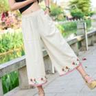 Flower Embroidered Wide-leg Pants