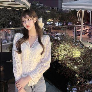 V-neck Lace Blouse With Tank Top