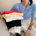 Plain Short-sleeve Slim-fit Knit Polo-shirt