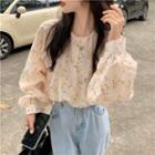 Long-sleeve Floral Print Blouse Off-white - One Size