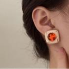 Square Stud Earring 1 Pair - Beige & Orange - One Size