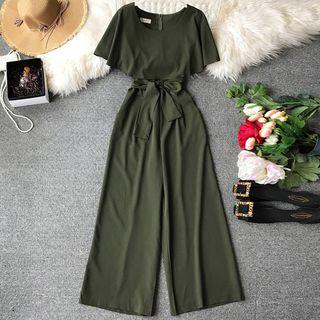 Ruffle Trim Wide Leg Jumpsuit