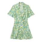 Short-sleeve Floral Double-breasted Mini Blazer Dress