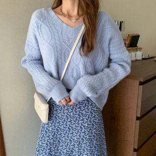 V-neck Plain Cropped Sweater