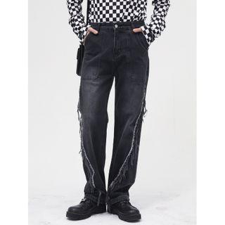 High-waist Tassel Straight-cut Jeans