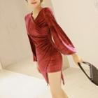 Long-sleeve Asymmetric Hem Bodycon Velvet Dress