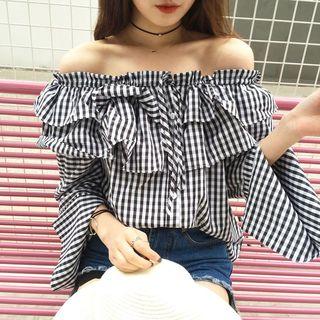 Tiered Off-shoulder Long-sleeve Blouse