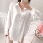 Drop-shoulder Slit-back Shirt White - One Size