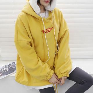 Dolman-sleeve Letter-embroidered Hoodie