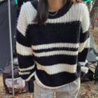 Stripe Furry Wool-blend Sweater White & Black - One Size